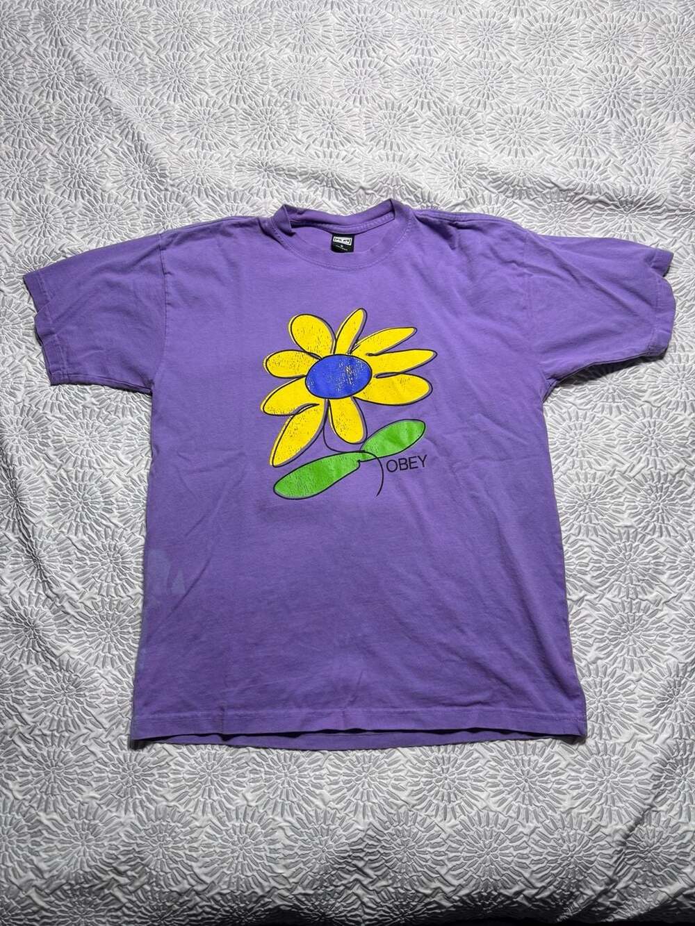 Obey Sun Flower Graphic Heavyweight T-Shirt Purple Men’s Medium